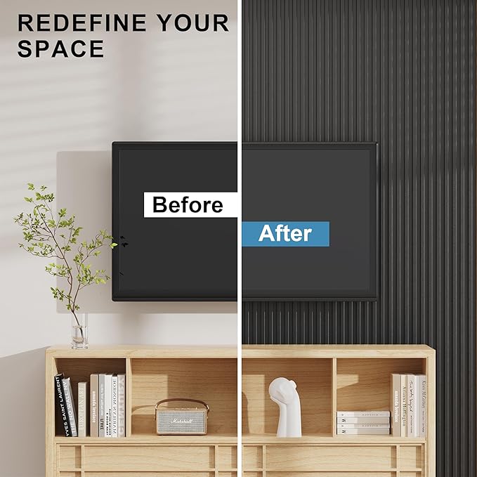 8-Pack WPC Slat Wall Panels - 3D Wall Panels, Water-Proof and Easy Installation, Accent Slat Wall Paneling for Living Room, Office,Black, 96 x 6.6 Inch