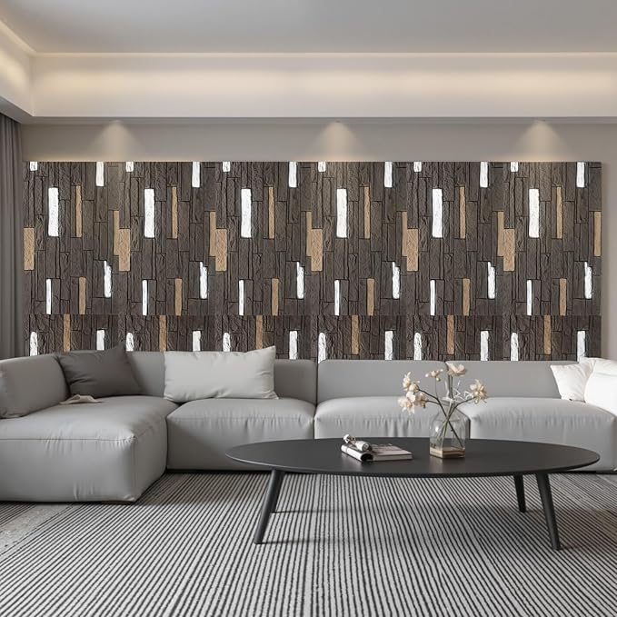 OUZUGIE 4 PCS Faux Stone Wall Panel 47.2’’ x 23.6’’ Interior Exterior Wall Decor 3D PU Panel with Brick Stone Design Iron Gray