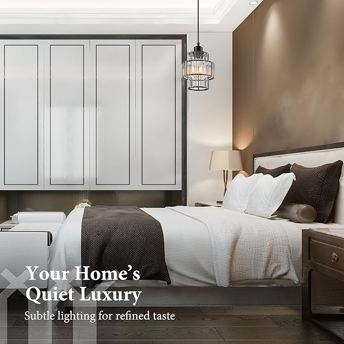 Modern Crystal Chandelier, 6"x7" Classic Crafted Pendant Light, Glass & Metal Hanging Light for Innovative Small Space Use in Dining Room, Kitchen Island, Bedroom, Living Room - Obsidian