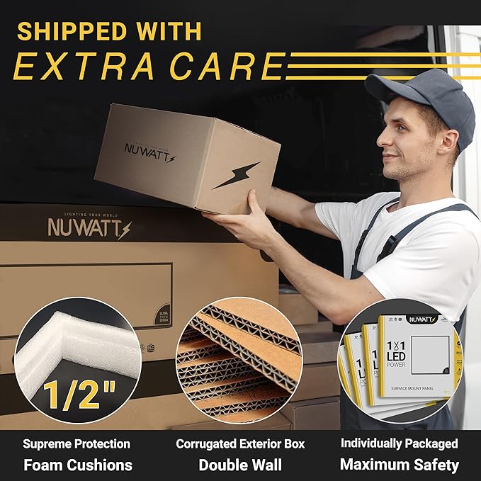 NUWATT 4 Pack, 1x1 Flat Panel LED Square Light, 5CCT 2700K/3000K/3500K/4000K/5000K Selectable, 1500LM 18W, Internal Driver, Dimmable, 120V, CRI90, 12" Inch Square Surface Mount Ceiling Light, 1" Thick