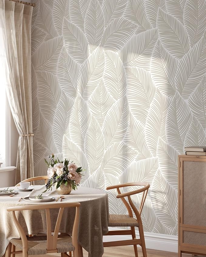 Minimalistic Leaves Wallpaper | Removable Self Adhesive Floral Wallpaper | Scandinavian Peel and Stick Wallpaper (1 roll 24" W x 84" H)