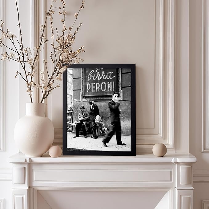 Poster Master Vintage Photograph Poster - Travel Print - Men in a Street of Napoli, Italy, Black & White, Minimalist - Gift for Artist, Friend - Wall Decor for Home, Office, 8x10 Black Framed
