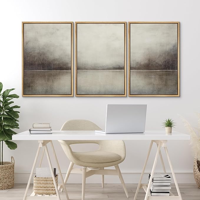 MUDECOR Framed Canvas Print Wall Art Set Abstract Landscape Nature Wilderness Illustration Modern Art Decorative Realism Rustic Vintage for Bedroom - 16"x24"x3 Natural