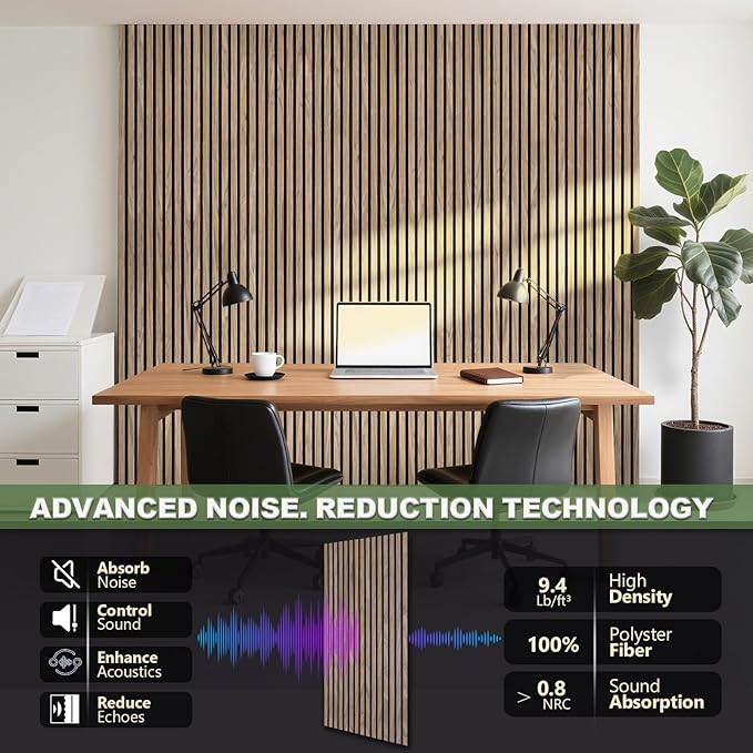 2pcs Wood Slat Acoustic Panels-47.2x23.6 inch Acoustical Wall Panels,Large Soundproof Panels,Self-Adhesive Sound proof Panels for Walls,Acoustic Treatment for Recording Studio&Ofice(Walnut)