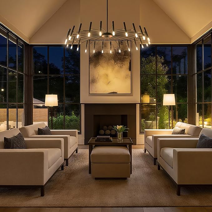 Modern Chandelier 24-Light with G9 Bulbs Included, 53 Inch Adjustable Height Ceiling Fixture - Customizable Drop for Dining Room, Entryway, Bedroom - Black Wrought Iron Matte Finish