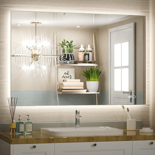 Keonjinn Bathroom Mirror with Lights 40 x 28 Inch, LED Mirror with Backlit, Anti Fog Lighted Mirror with Stepless Dimmable, UL Listed LED Driver, Waterproof, CRI90+, HD Tempered Glass