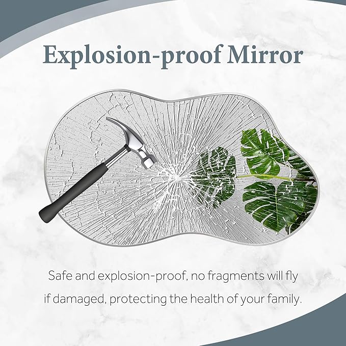 Bathroom Mirror - Silver Irregular Wall Mirrors Decorative 26"x46" Asymmetrical Tempered Glass Aviation Aluminum Alloy Frame for Vanity, Bedroom, Living Room, Cloakroom, Entryway