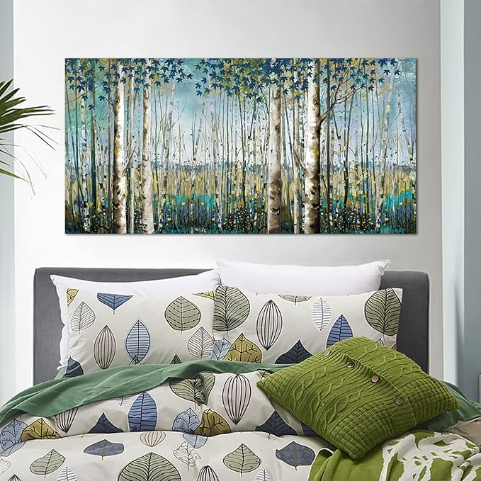 Large Birch Tree Landscape Wall Art - Nature Canvas for Living Room, Bedroom & Dining Room - 29x58IN
