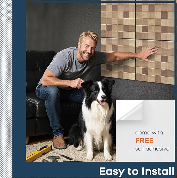 BUBOS Large Acoustic Panels,6 Pack Wood-Pattern Printing Soundproof Wall Panels, Total Size 70.8 x 47.2 Inches Self-Adhesive Decorative Sound Absorbing Panels for Studio, Home,36-Cell Parquet Weave