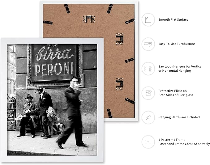 Poster Master Vintage Photograph Poster - Travel Print - Men in a Street of Napoli, Italy, Black & White, Minimalist - Gift for Artist, Friend - Wall Decor for Home, Office, 8x10 White Framed