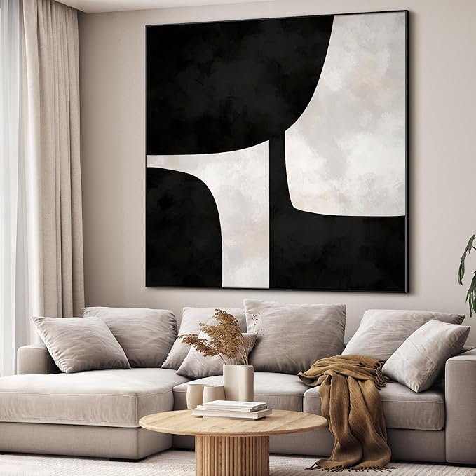 46"x46" XL Framed Wall Art - Black and White Abstract Geometric Shapes (Frame Assembly Required)