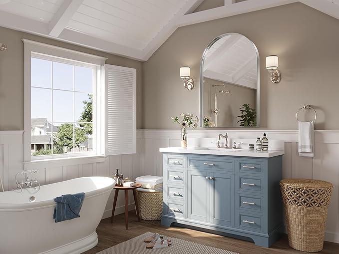 Brightify Arched Mirror, Arched Wall Mirror, 28 x 40 Inch Silver Arch Mirror, Metal Frame Silver Bathroom Mirror, Arched Top Bathroom Vanity Mirror for Living Room Bedroom Mantel Entryway Hallways