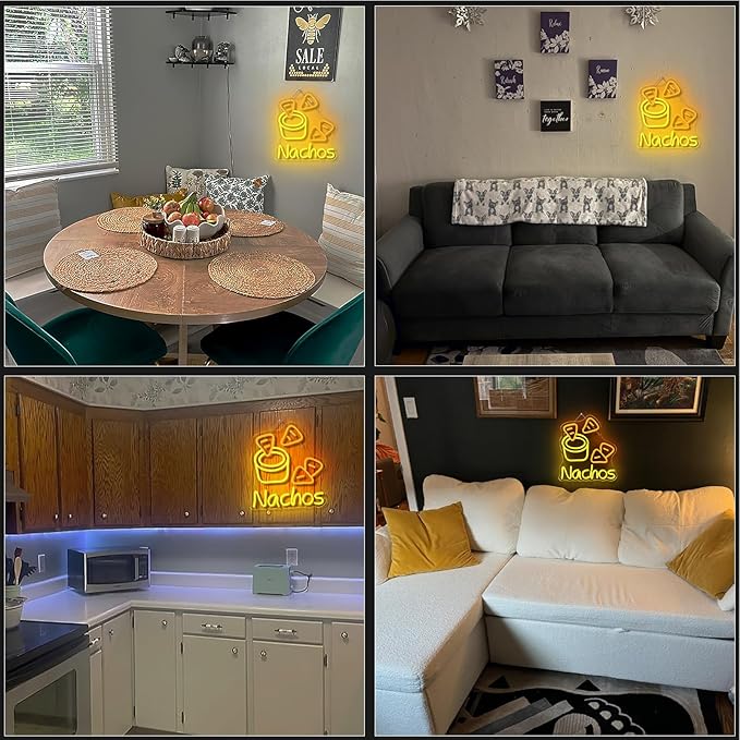 LookLight Nachos Neon Sign,Cheesy Delight Neon Light for Wall Decor,Bowl of Cheese and Tortilla Chips NACHOS Neon,Dimmable USB Neon for Bars Kitchen Fast Food Restaurant Mexican Restaurant