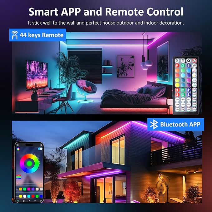 100FT Outdoor RGB LED Strip Lights, IP68 Music Sync Led Lights with App Control and Remote,Color Changing Waterproof Led Rope Lights for Outdoor, Balcony, Roof, Garden, Stairs