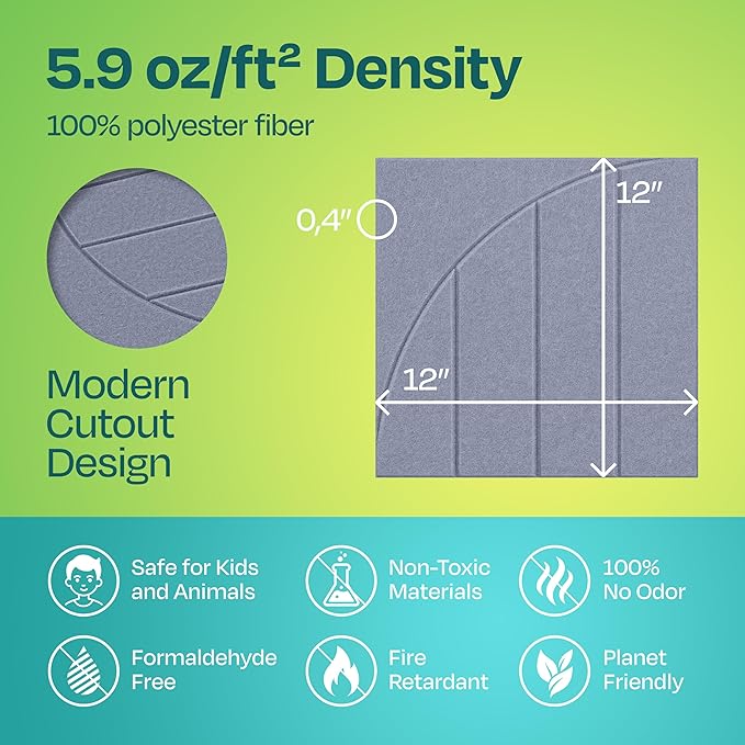 Acoustic Panels 12-Pack Soundproof Wall Panels 12"x12"x0.4" Decorative Sound Dampening for Your Home, Office, Studio, Bedroom & More with Unique ModuArc Carving [Dusky Gray]