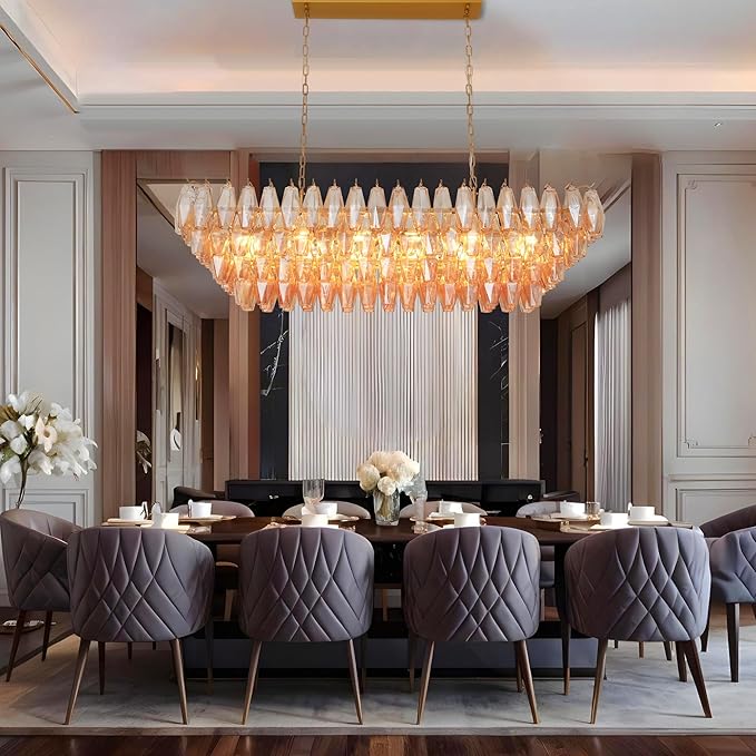 Large Chandelier, 54" Gold Rectangular Drum Chandeliers for Dining Room, 12-Light Modern Round Kitchen Island Hanging Light Fixture for Living Room, Kitchen Island, Foyer