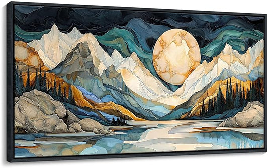 JEAWA Framed Canvas Wall Art - Large Abstract Painting Decor, Textured Mountain Pictures as Gifts for Friends, Modern Art Prints for Bedroom Living Room Bathroom Home Decoration, 29x58 IN