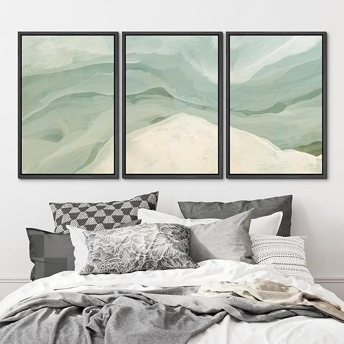 MUDECOR Framed Wall Art Print Set Pastel Waves Blue and White Tones Illustrations Modern Art Boho Decorative Colorful Chic for Living Room, Bedroom, Office - 24"x36"x3 Black