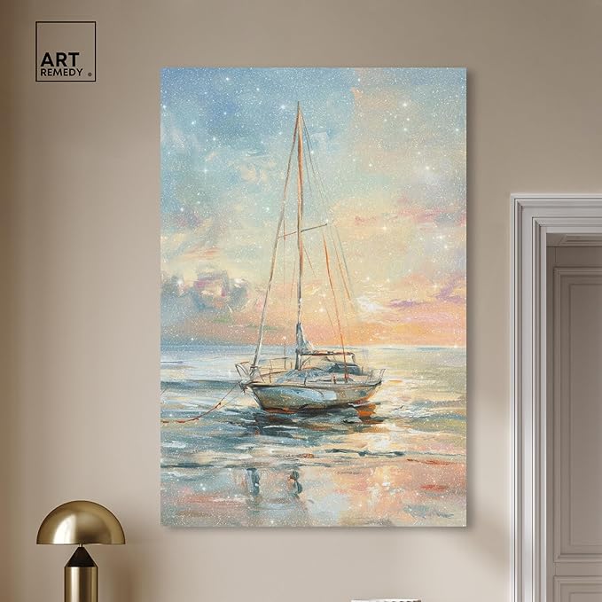 Art Remedy Boat On The Shore Gallery Wrapped Sailing 1 Piece Canvas Wall Art, 36" x 54", Gallery Wrapped