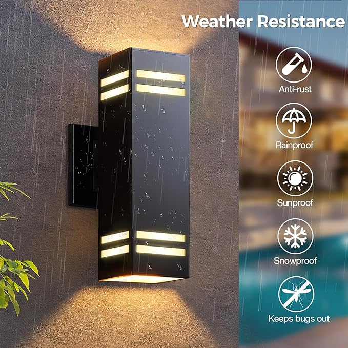 KIZON Modern Smart Porch Lights RGBCW, Dusk to Dawn Outdoor Lights Color Changing App Control with Remote, Dimmable WiFi Up and Down Lights Outdoor Sconce for House Theater Garage, ETL Listed, 2 Pack