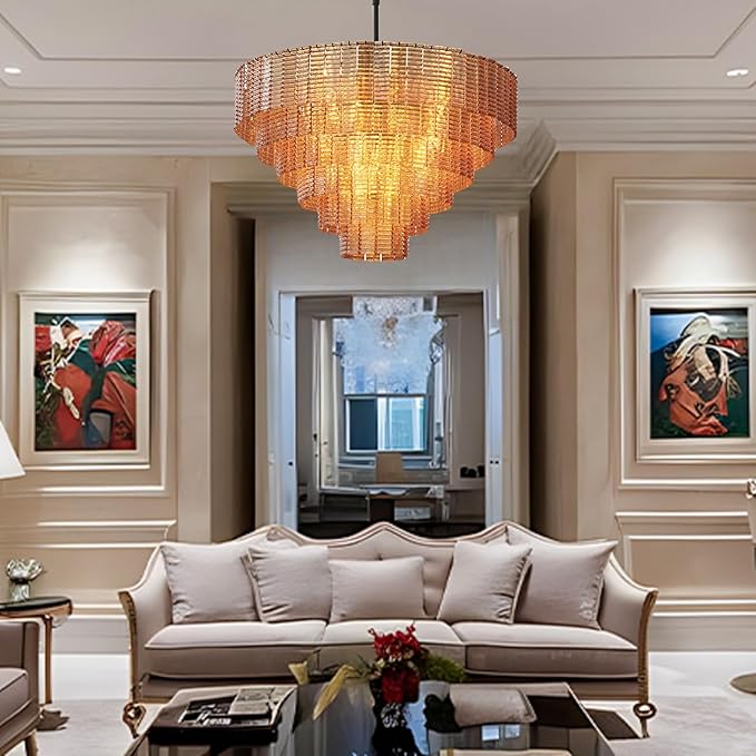 41" Extra Large Chandelier, 18-Light Black Round Chandeliers for Dining Room, Amber Glass Linear Chandelier, Hanging Light Fixture Perfect for Dining Room, Entryway, Foyer, Bedroom & Kitchen