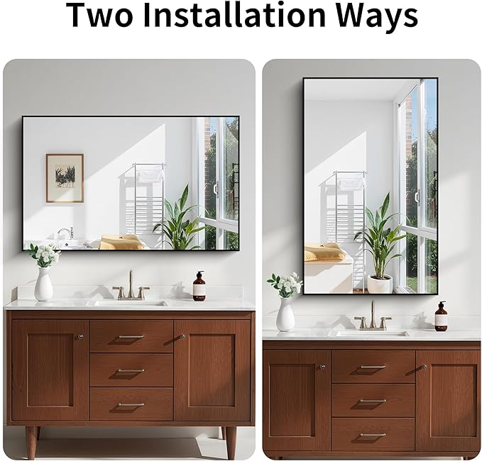 KOCUUY Black Rectangle Mirror, 30"x48" Bathroom Mirrors for Over Sink, Large Black Wall Mounted Mirror, Metal Framed Mirror for Wall, Vanity Mirror for Bathroom Living Room Bedroom Dining Room