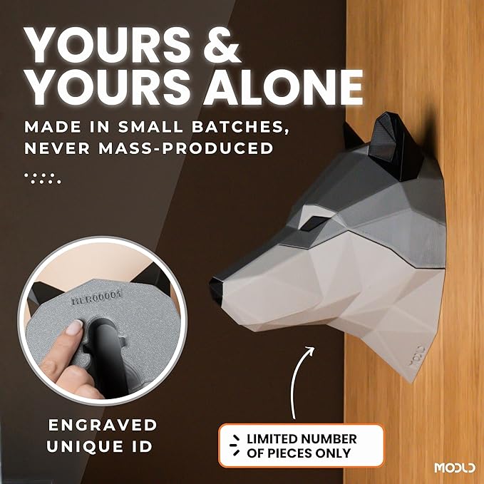 MODLD ‘The Howler’ – 3D Printed Geometric Wolf Head Wall Sculpture | Modern Faux Taxidermy Animal Living Room Decor, Bedroom Decor, Office | Unique Gift Idea | Wall Art for Living Room