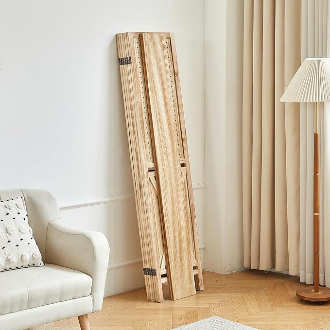 6 Panel Pegboard Room Divider with Shelves, Wood Room Divider and Folding Privacy Screen, Peg Board Display Stand Wall Divider for Room Separation for Craft Shows Events Retail, Natural