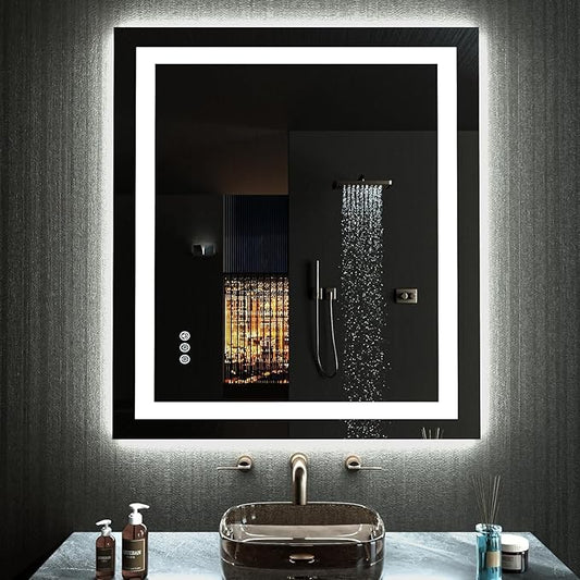 LOAAO 20"X28" LED Bathroom Mirror with Lights, Anti-Fog, Dimmable, RGB Backlit + Front Lighted, Bathroom Vanity Mirror for Wall, Memory Function, Waterproof, Tempered Glass