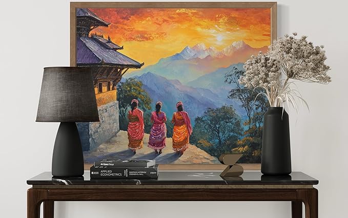 Nepal Art Print Poster, Asia Oriental Countries Culture Wall Art Asian Paintings for Bedroom Bathroom Living Room Decor 97 (Nepal, 24 x 36 inches, Wood Frame)