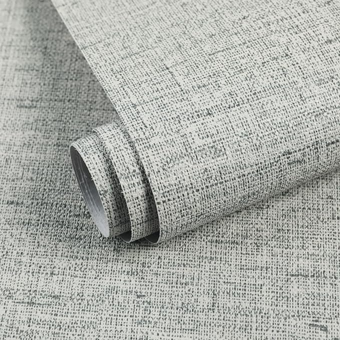 15.75"x590.6" Gray Grasscloth Wallpaper Peel and Stick Removable Textured Wall Paper Self Adhesive Contact Paper Faux Linen Cabinets Drawers Bookshelves Thickened Waterproof Shelf Vinyl Roll