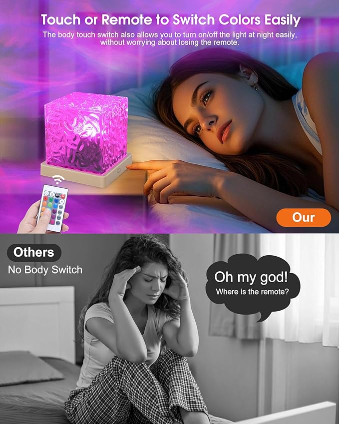 Aurora Ocean Wave Projector Light, Cordless Rechargeable, 16 Colors 4 Modes Northern Lights Lamp with Touch & Remote for Bedroom, Water Ripple Night Light for Room Decor Ambient Mood Lighting