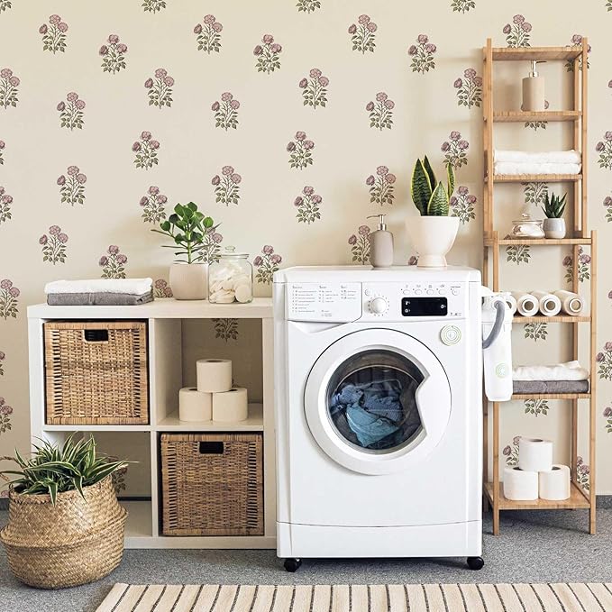 Beige Floral Wallpaper Vintage Rose Peel and Stick Wallpaper Waterproof Contact Paper Removable Self Adhesive Drawer Liner Decoration Paper for Walls - 17.3”×196.8”