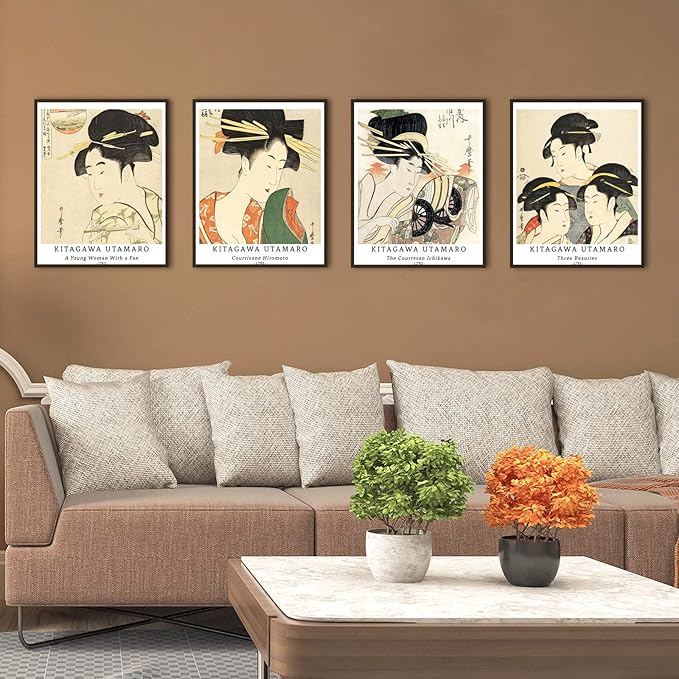 Berkin Arts Wall Art Unframed Prints Giclee Art Paper Set of 4, 11x14 inch Japanese Ukiyo-e Artwork, Office Decoration Elegant Women Portrait Illustrations Unique Gift Kitagawa Utamaro Prints