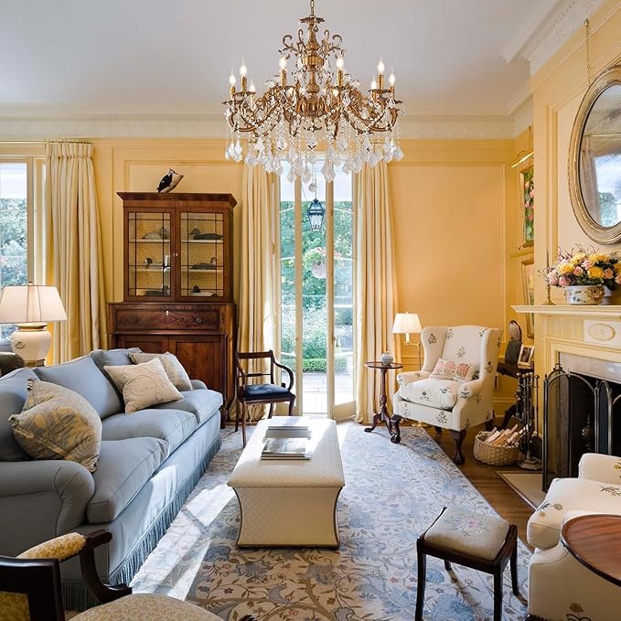 10 Light Classic Traditional Candle-Style Crystal Chandeliers for Dining Room Living Room Bedroom entryway Antique Gold Finish