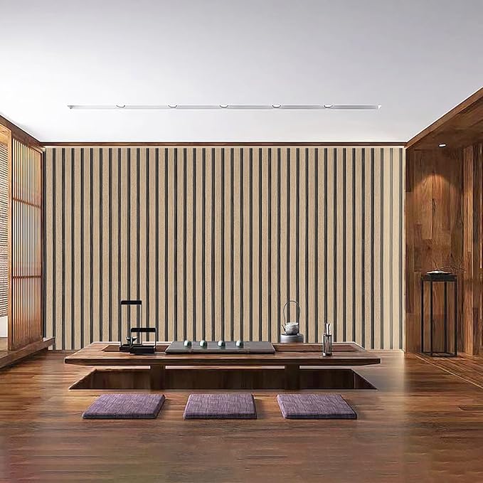 Brown Wood Slat Peel and Stick Wallpaper - 17.5"x200" Textured Faux Wood Self-Adhesive, Waterproof Removable Wall Panel for Bedroom, Kitchen, Accent Wall - Easy Install