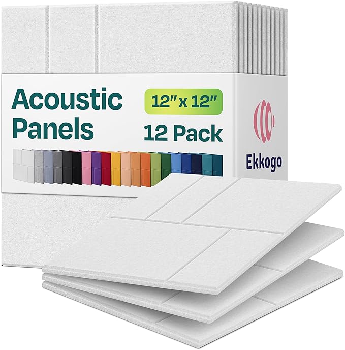 Acoustic Panels 12-Pack Soundproof Wall Panels 12"x12"x0.4" Decorative Sound Dampening for Your Home, Office, Studio, Bedroom & More with Unique GridFrame Carving [White]