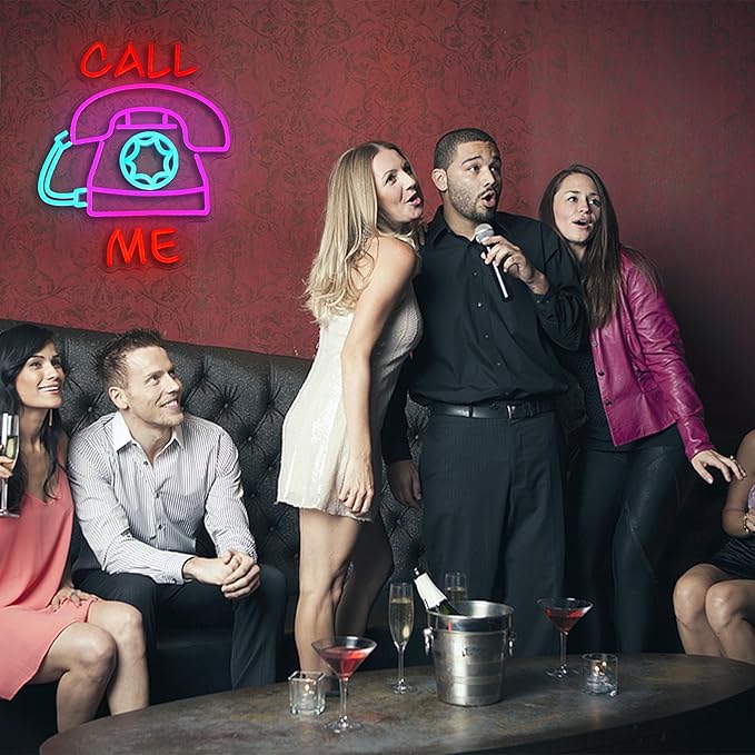 Call Me Neon Sign for Wall Decor Dimmable Retro Led Light Sign Bright Landline Light Up Sign Usb Powered Phone Neon Light for Home Bedroom Business Hotel Office Man Cave (15.35 * 12.6 in)