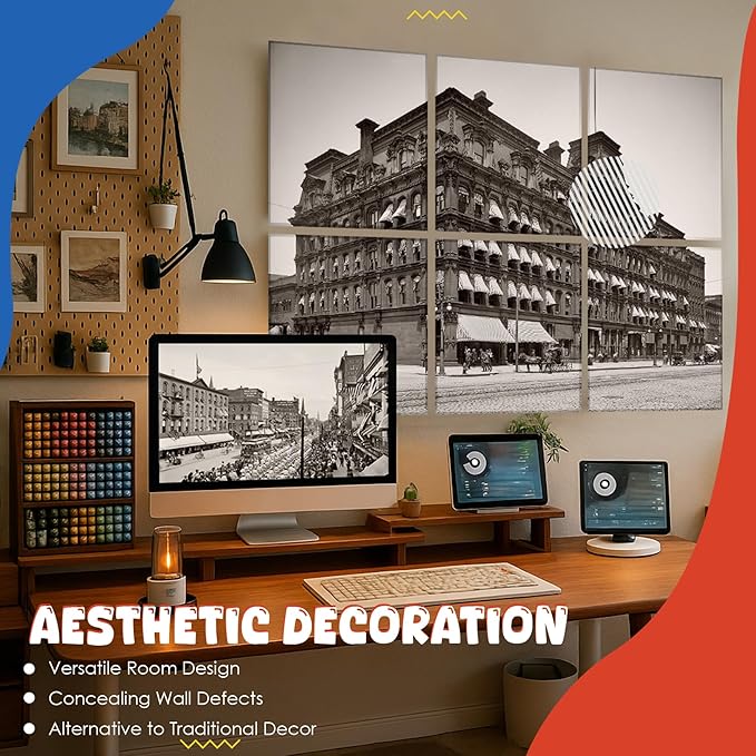 Acoustic Wall Panel 6 Pack, 23.6"x23.6"Decorative Art Soundproof Panel, Sound Absorb Self-Adhesive Panel, Acoustic Treatment for Studio, Home Theater, Office (City Hall 1905)