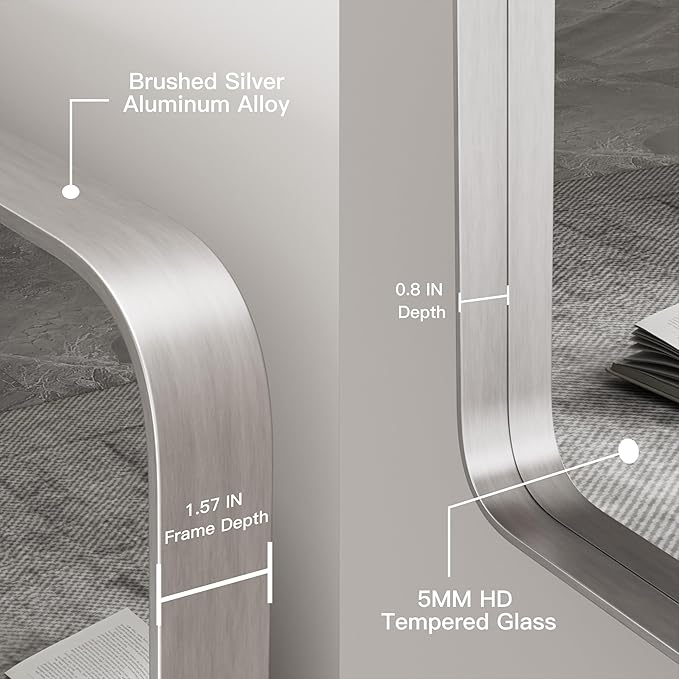 Large Bathroom Mirror for Wall, 72x32 Inch Brushed Silver Framed Bathroom Vanity Mirror for Farmhouse Living Room Bedroom, Anti-Rust, Tempered Glass, Horizontal/Vertical