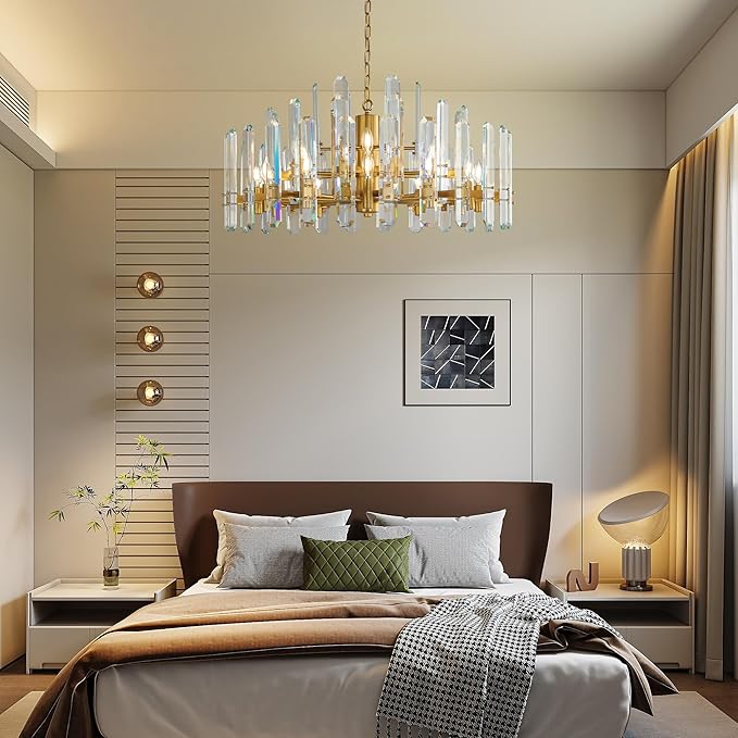 36" Luxury Gold Crystal Chandelier, 16-Light Round Modern Chandelier for Dining Room, Adjustable Chain Chandelier Pendant Light Fixture for Living Room, Bedroom, Kitchen Island, Foyer, Entryway