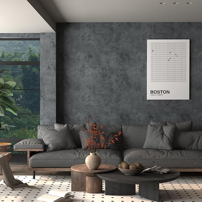 JSEVEM 48"×591" Extra Wide Thick Dark Blue Grey Concrete Wallpaper Peel and Stick Industrial Blue Gray Concrete Contact Paper Vinyl Waterproof Adhesive Cement Stickers for Bedroom Living Room Walls