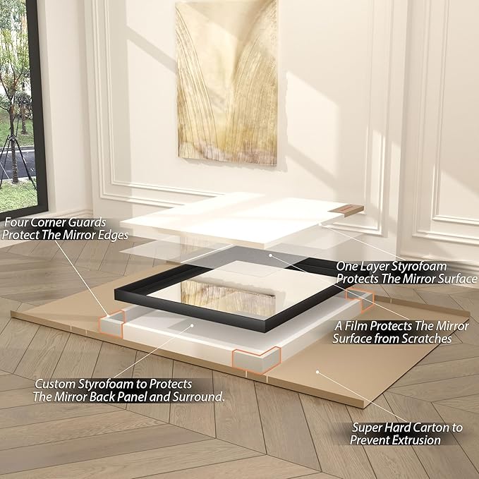 40x30 Inch Black Metal Framed Wall Mirror for Wall, Matte Black Rectangle Mirror, Bathroom Vanity Mirror with Square Corner, Shatterproof, Anti-Rust (Horizontal/Vertical)