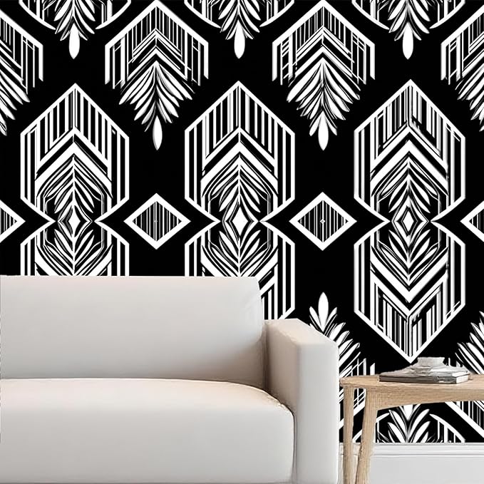 Nuxovilar Black White Tribal Geometric Textured Peel and Stick Wallpaper, 15.75"x39.37", Self-Adhesive Contact Paper, Ethnic Style Pattern for Bedroom, Living Room and Table Decor