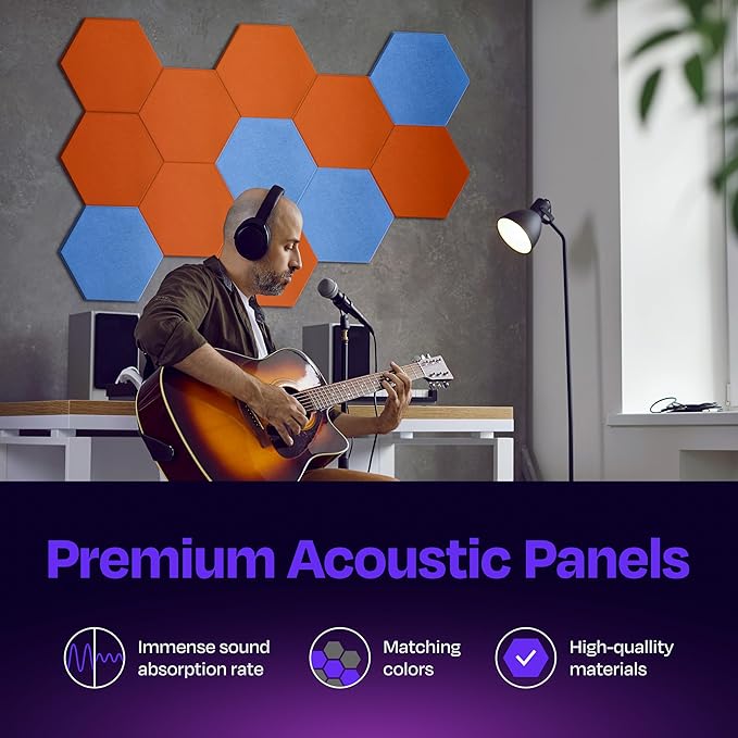 Acoustic Panels 12-Pack Soundproof Wall Panels 14"X12.1"X0.4" Sound Panels High Density Sound Dampening Panels - [Poppy Orange Hexagon]