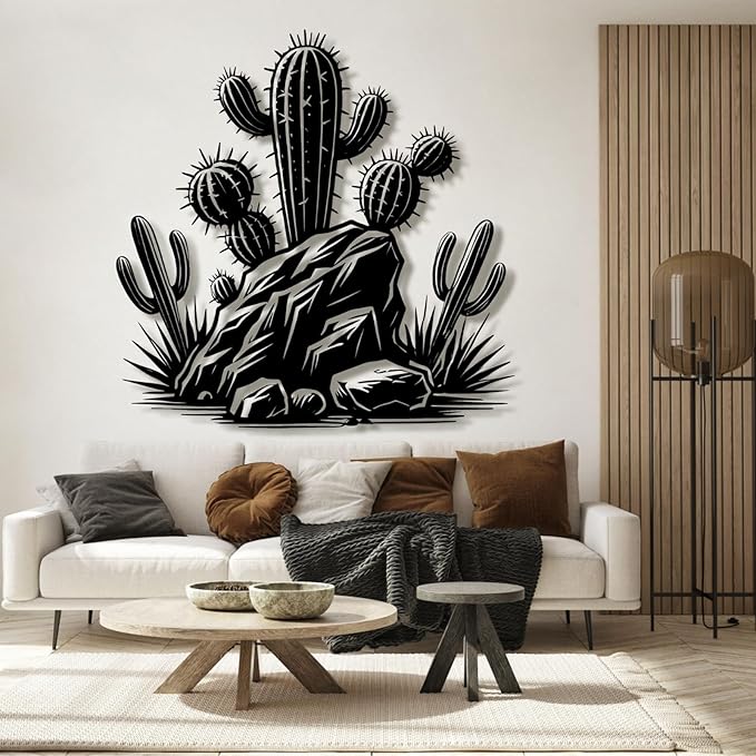 Metal Cactus Wall Decor,Southwestern Wall Art Metal,Metal Desert Wall Art,Metal Cactus Outdoor Decor,Natural Themed Home Decor,Metal Cactus Yard Art (Style 1, 47 L" x 47 W" / 120 x 120 cm)