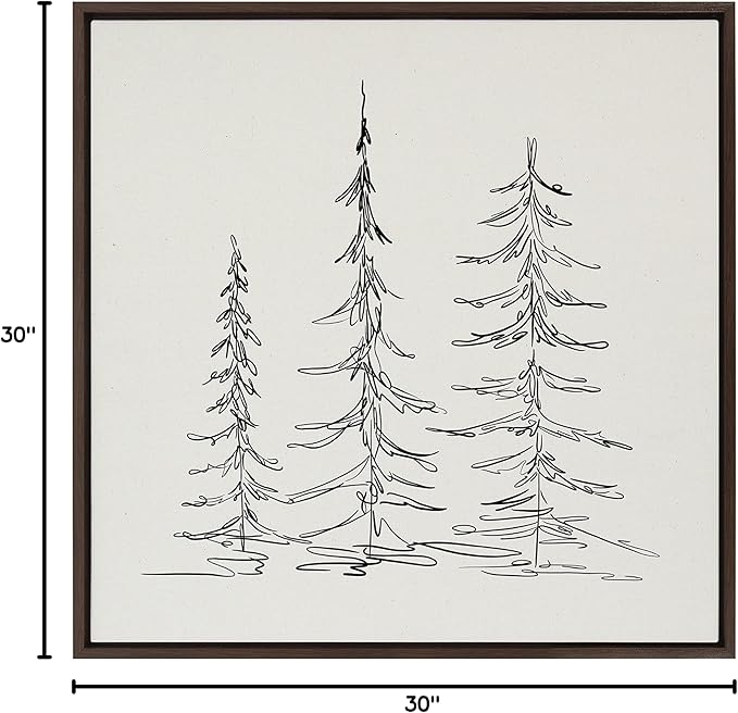 Kate and Laurel Sylvie Minimalist Evergreen Trees Sketch Framed Linen Textured Canvas Wall Art by The Creative Bunch Studio, 30x30 Brown, Chic Modern Art for Wall