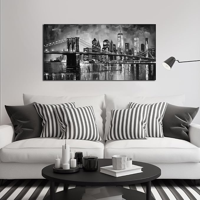 Brooklyn Bridge Canvas Wall Art for Bedroom Black and White Wall Decor for Living Room City Office Wall Art Ready to Hang 20 x 40 Inch