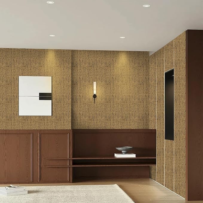 15.75"x590.6" Brown Wallpaper Peel and Stick Removable Grasscloth Textured Wall Paper Self Adhesive Cabinets Drawers Bookshelves Vintage Contact Paper Thickened Waterproof Faux Linen Vinyl Roll