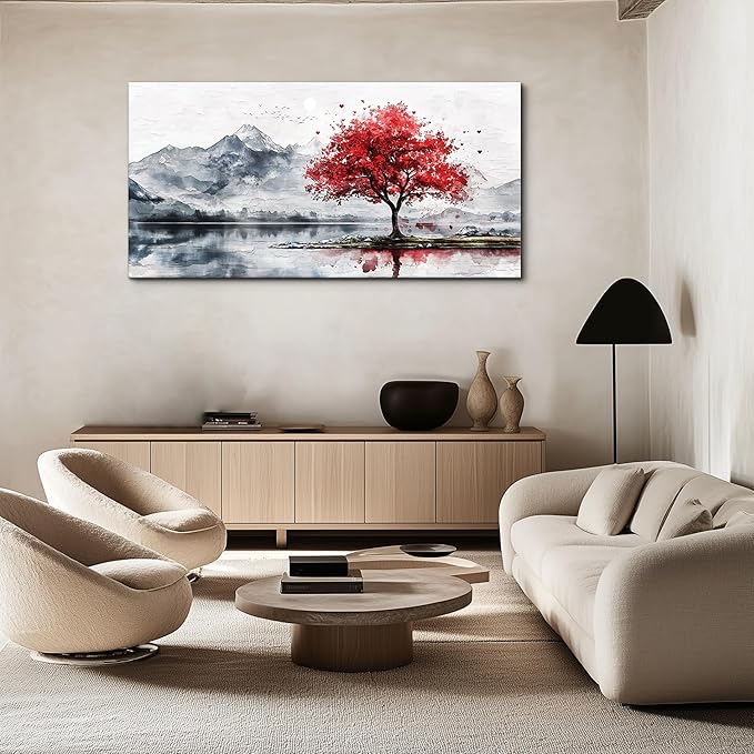 MHARTK66 Abstract Mountain Landscape Wall Painting Wall Art For Living Room Pictures Wall Decor Bedroom Black & White Water Color Picture Trees Canvas Wall Art Artwork For Office Ready To Hang 20x40